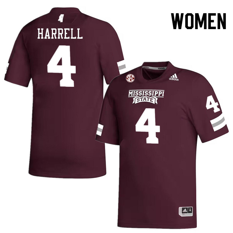 Women #4 JJ Harrell Mississippi State Bulldogs College Football Jerseys Stitched-Maroon